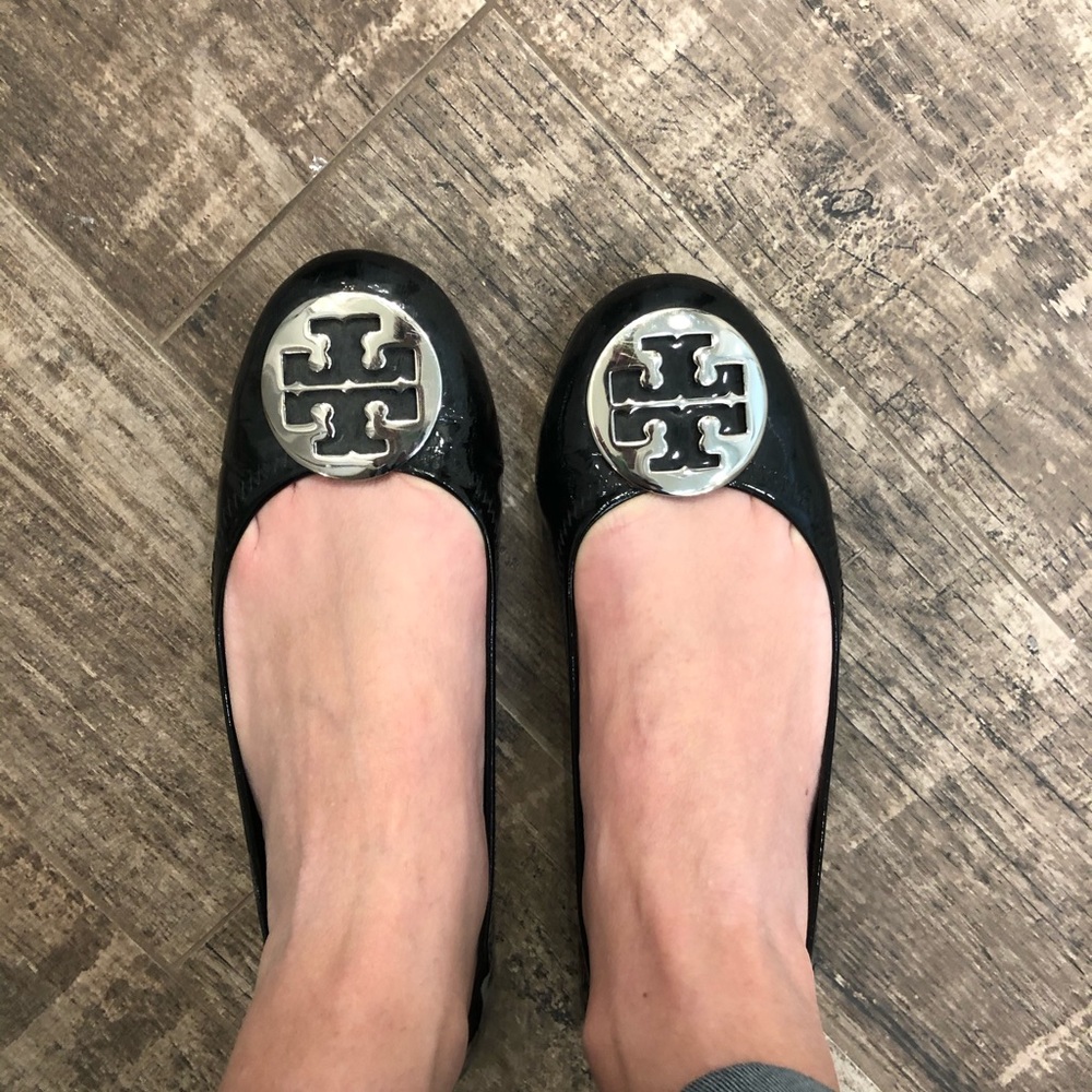 Tory Burch black patten leather ballet flats
